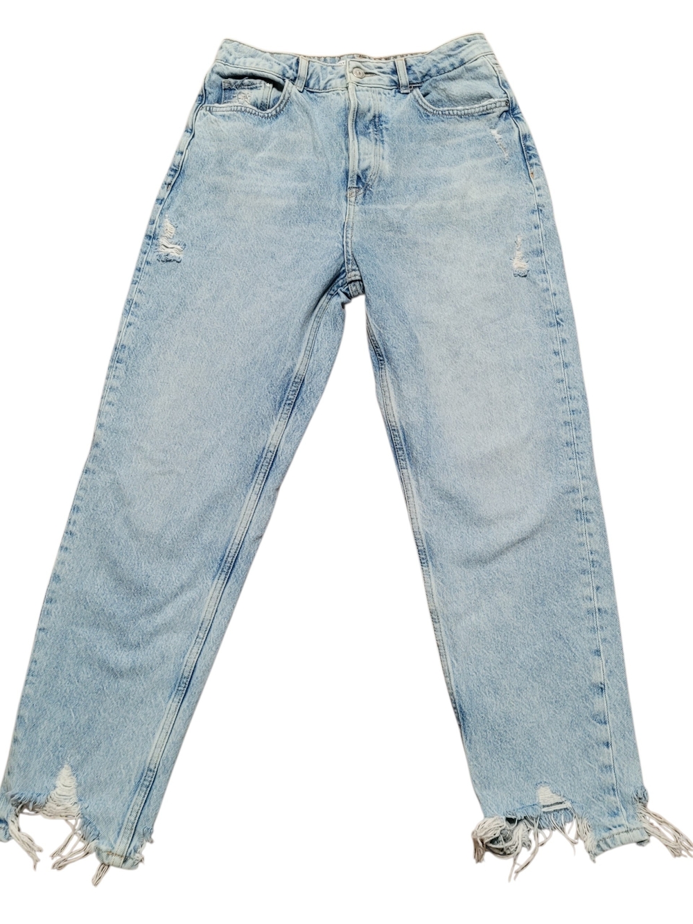 Zara Denim Jeans Straight Leg High Waisted Button Up Raw Hem Light Distressed 8 - Picture 14 of 14